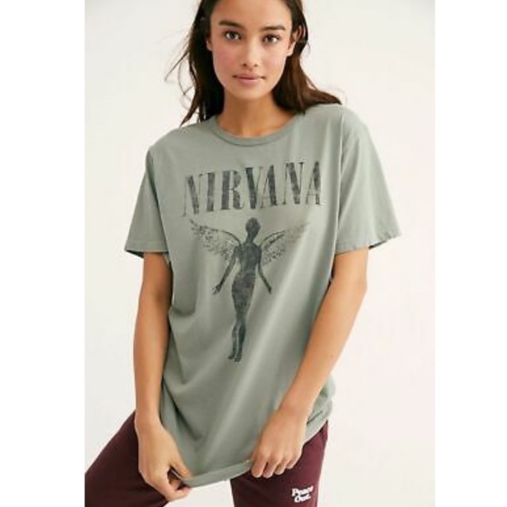 Trunk LTD x Free People Nirvana Graphic Band Tee Small Top Green Shirt